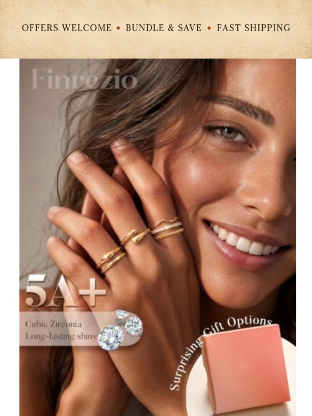14K Gold Plated Stackable Rings Set 6 Piece Waterproof Band Rings - Picture 3 of 6